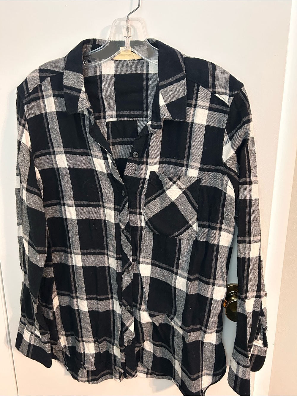 Ladies Luxe Flannel Black & White Plaid Shirt